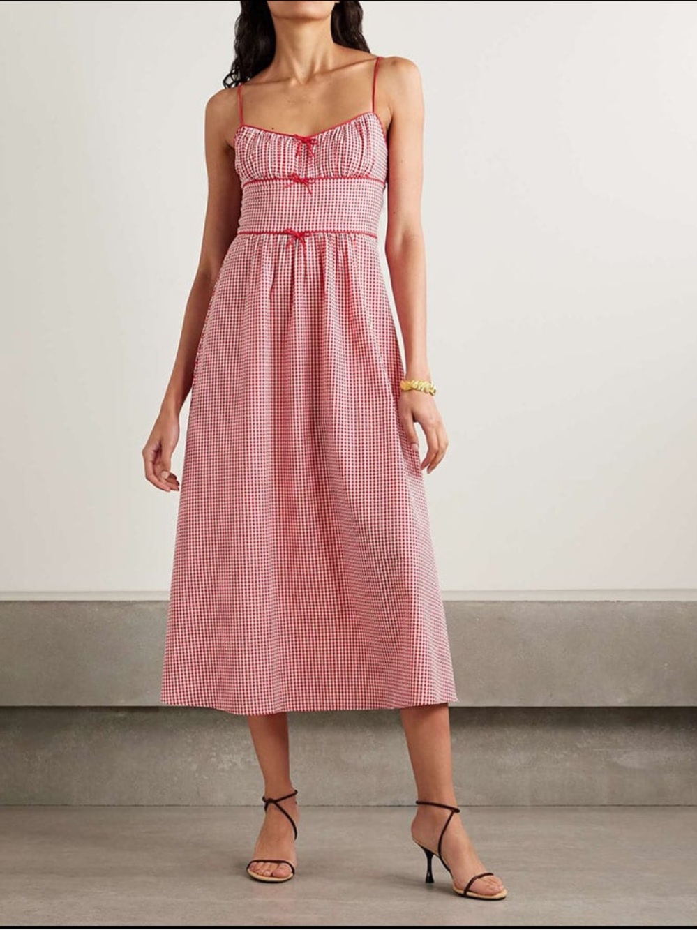 DÔEN Belline Gingham Tie Midi Dress